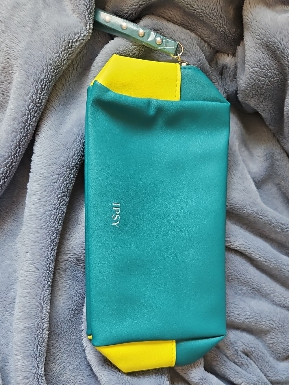 ipsy Teal and Yellow Colorblock Wristlet Cosmetic Pouch